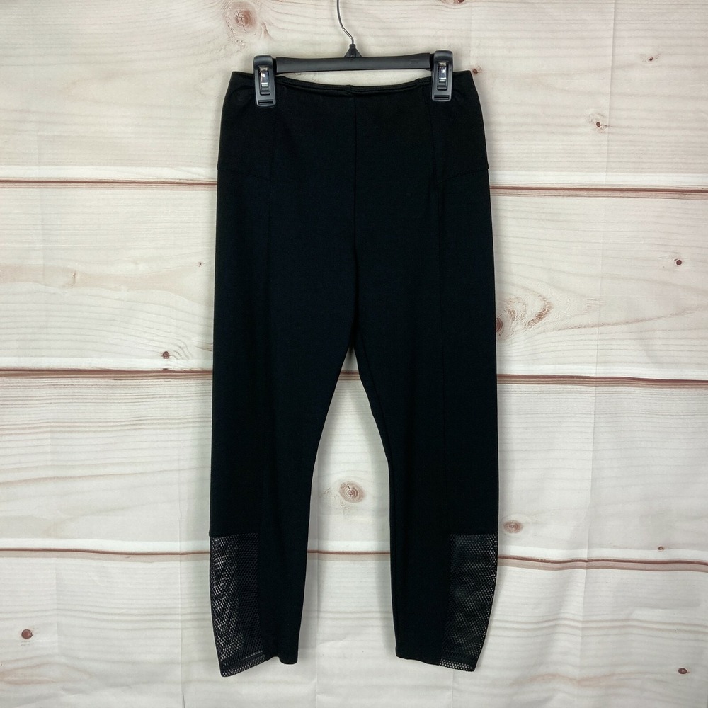 Lysse Leggings Womens Small Black Mid Rise Cropped Mesh‎ Insert Stretch Solid